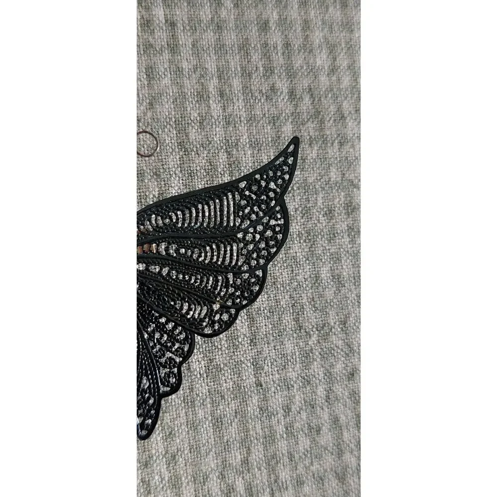 Vntg Black Lace Fillagree Winged Butterfly Brooch